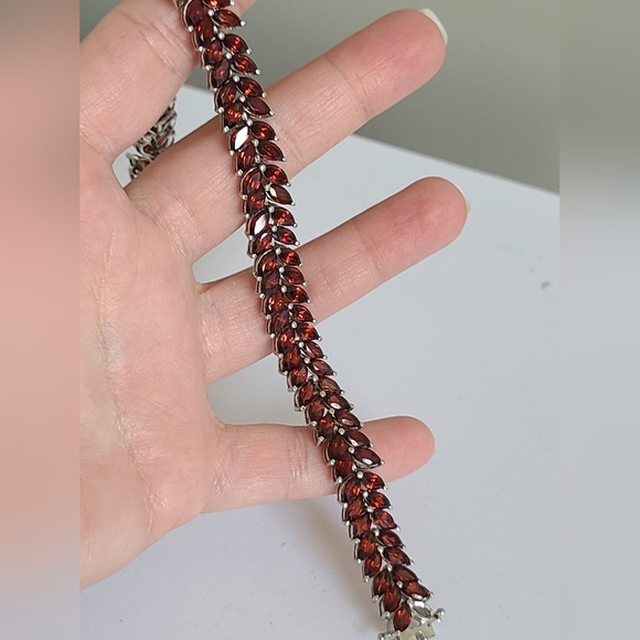 Vintage Boho Red Crystal Cluster Sterling Silver Wide Evening Cocktail Bracelet - Picture 14 of 15